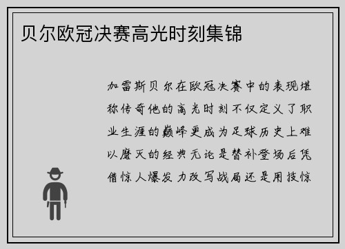 贝尔欧冠决赛高光时刻集锦